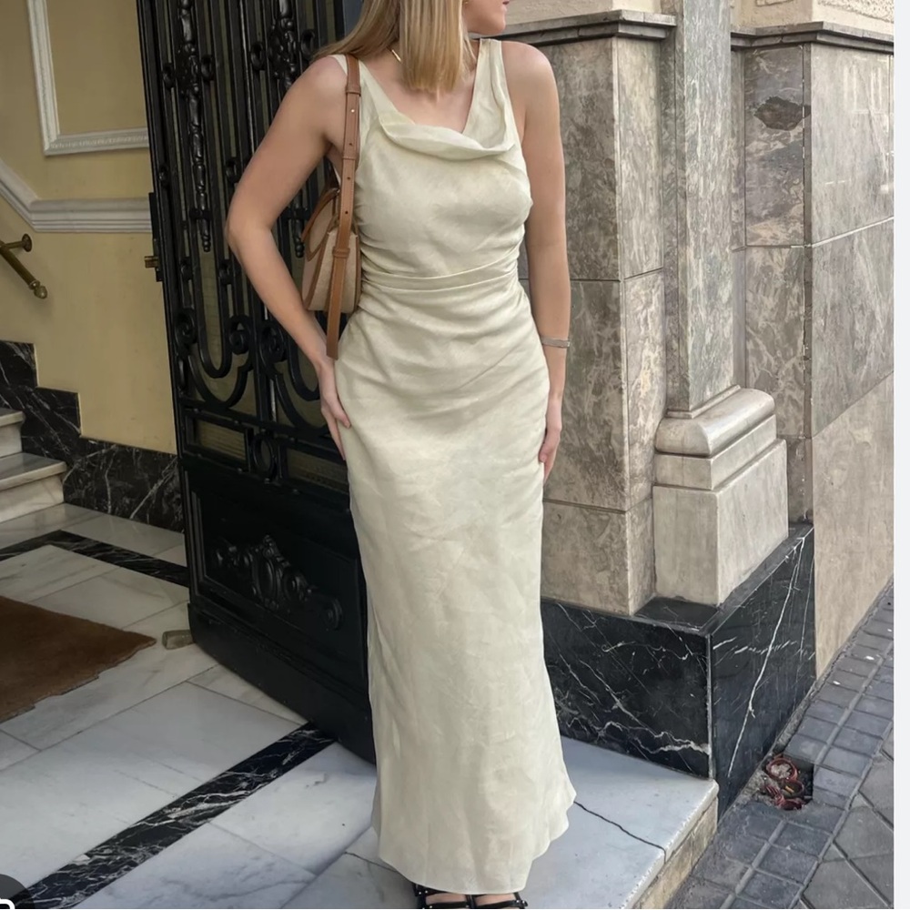 DISSH Carla Putty Linen Dress Scoop-Neck Cream Slip Dress